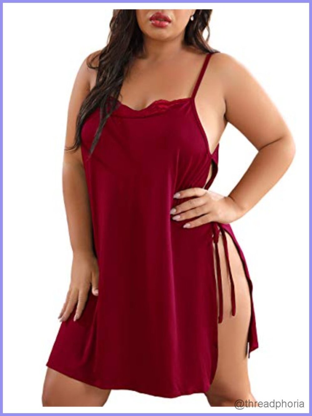 Women Plus Size Lace Babydoll Chemise Lingerie Side Slit